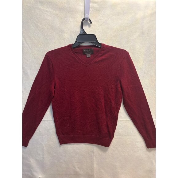 Black Brown 1826 Mens V-Neck Sweater S Merino Wool Burgundy Long Sleeve Made In - Picture 1 of 9